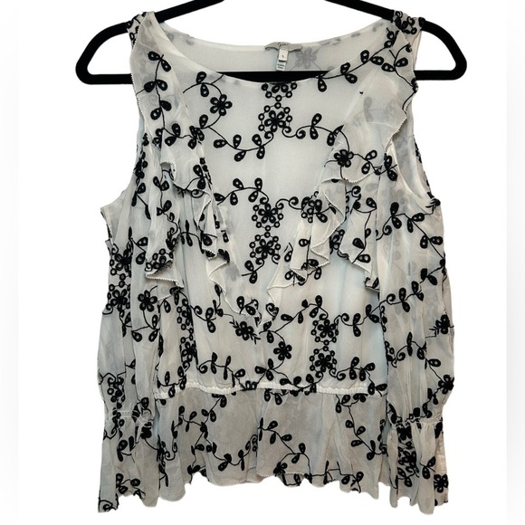JOIE Carlyton Floral-Eyelet Cold-Shoulder Silk Top- Size Small - Picture 4 of 8